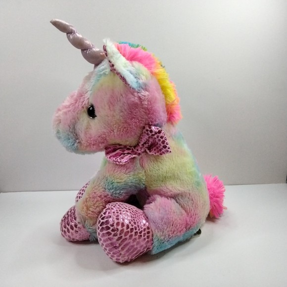 KELLYTOY FANTASY PETS TIE DYE RAINBOW PASTEL GLITTER 16” UNICORN PLUSH TOY - Picture 9 of 15